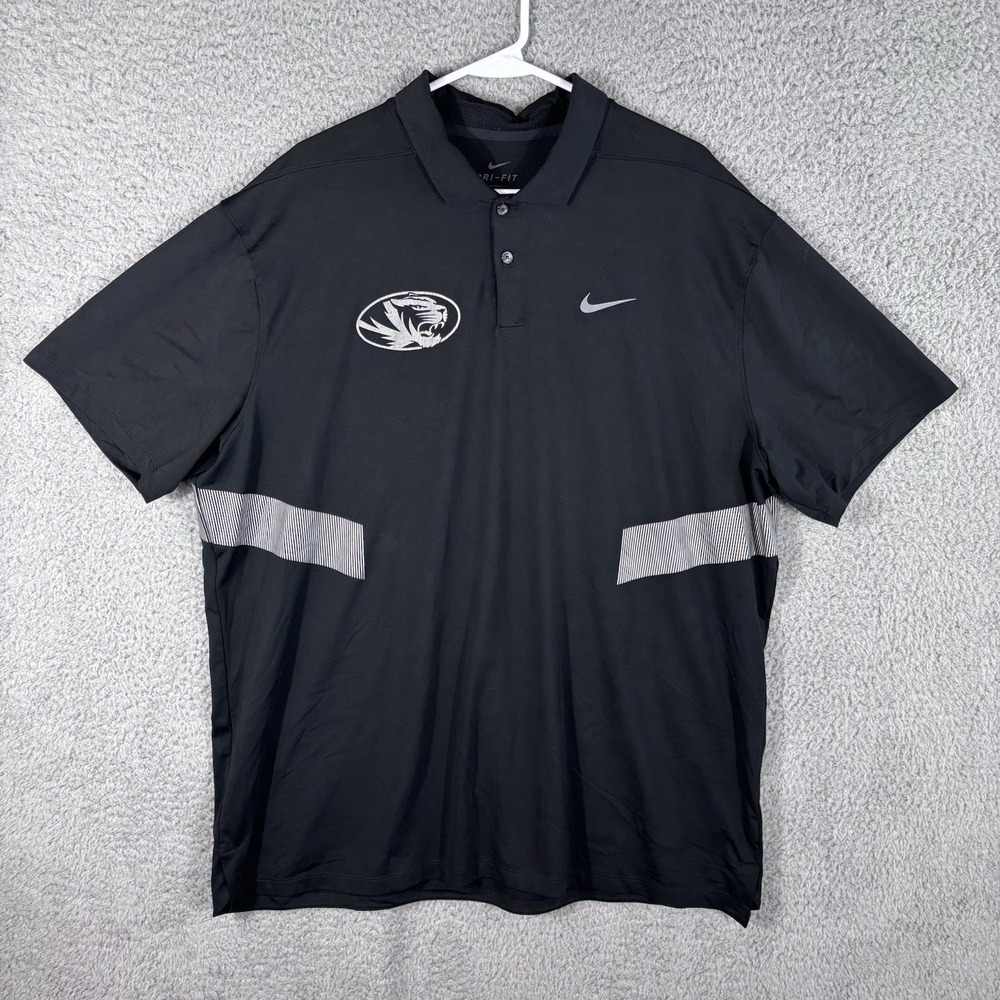 Mizzou University of Missouri Tigers Nike Dri Fit Polo Mens XL  Black Shirt